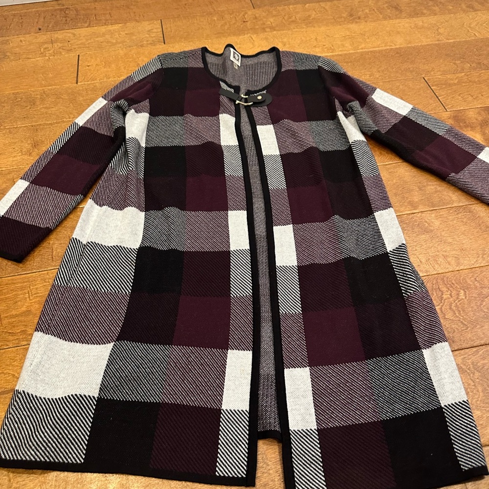 Anne Klein Plaid Longline Cardigan Sweater - Picture 5 of 6